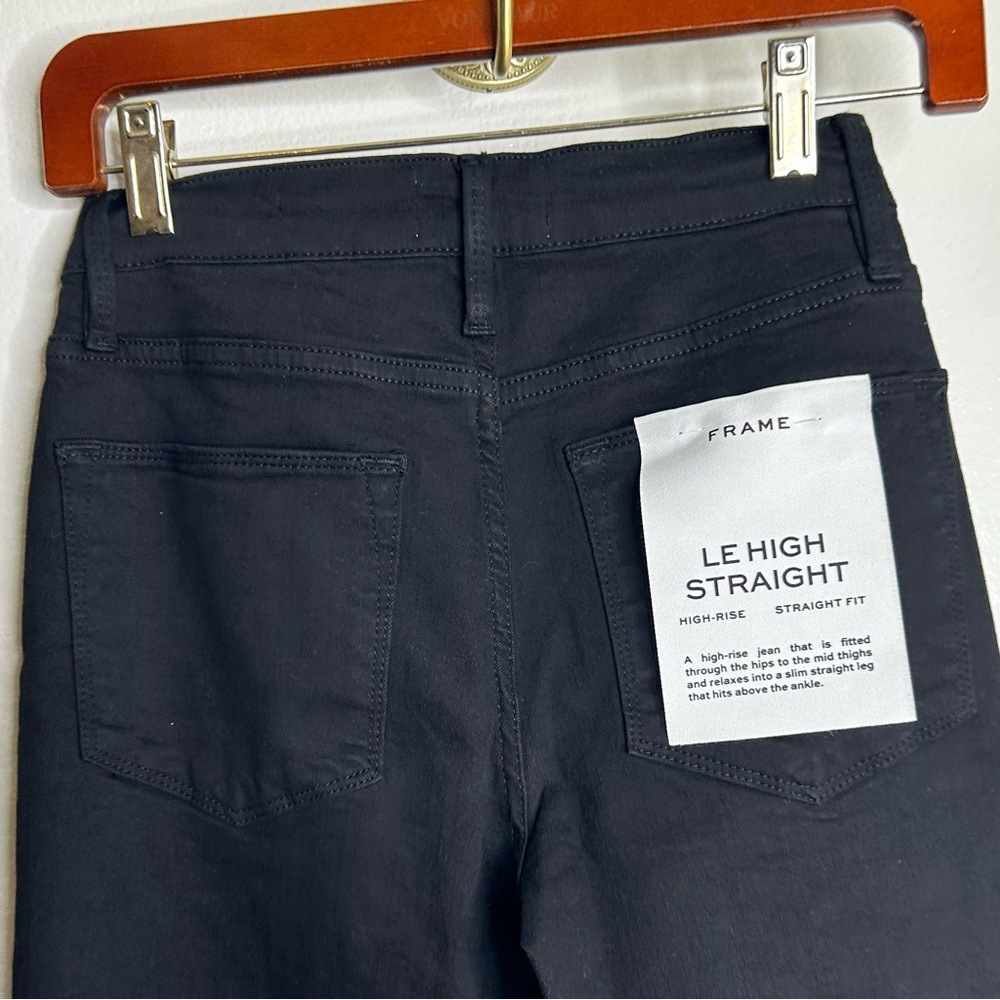 NWT FRAME Le High Straight Leg Black Step Hem Jean Size 25
